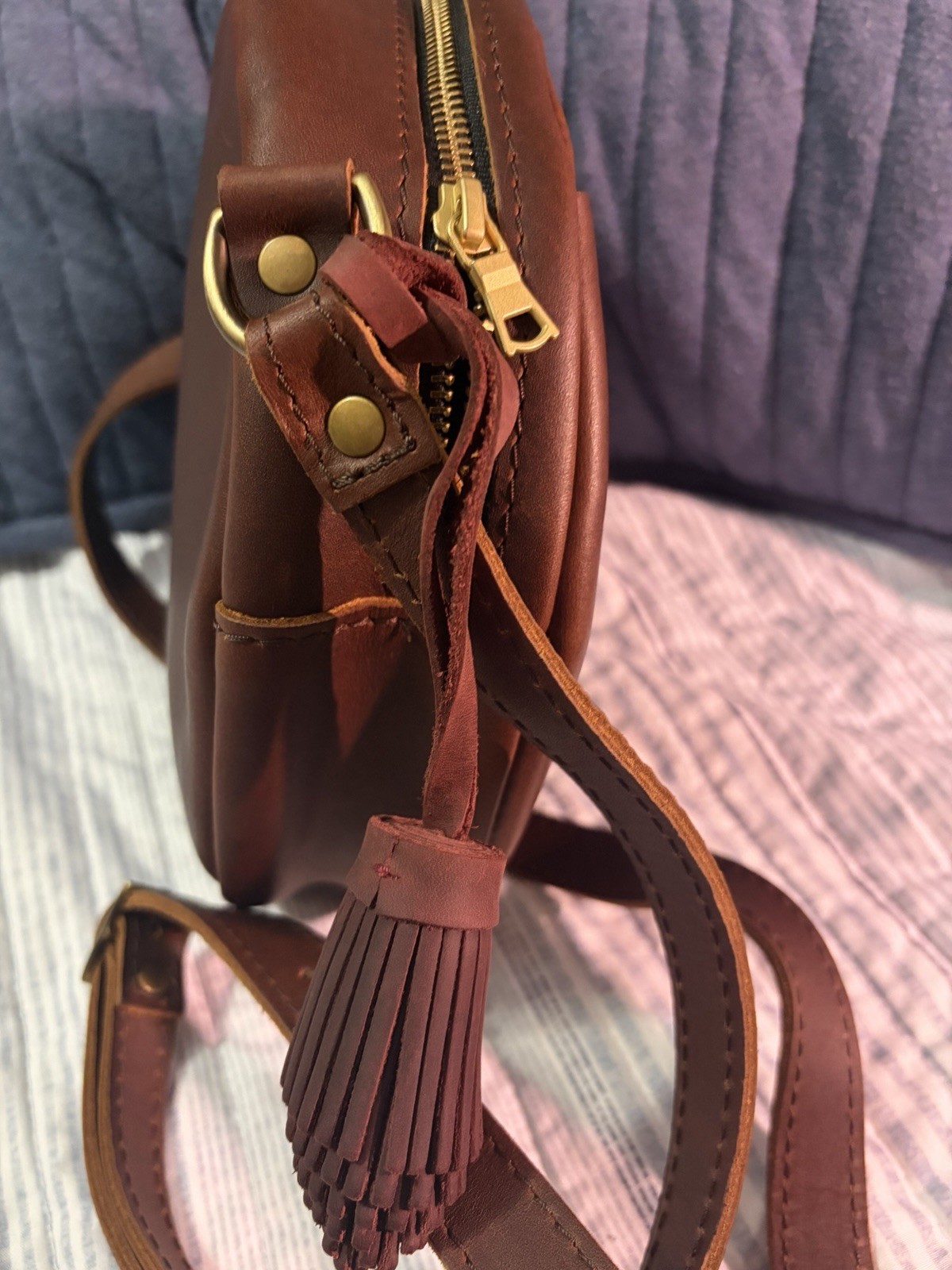 Portland Leather Goods Large Circle Crossbody Cognac