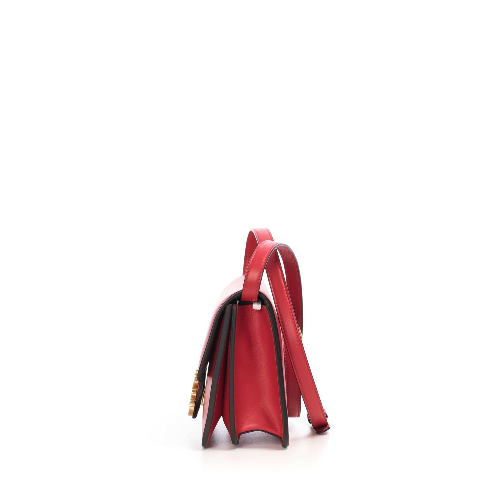FENDI 1980$ Karligraphy Small Red Leather Cross- Body Bag With FF Buckle Closure