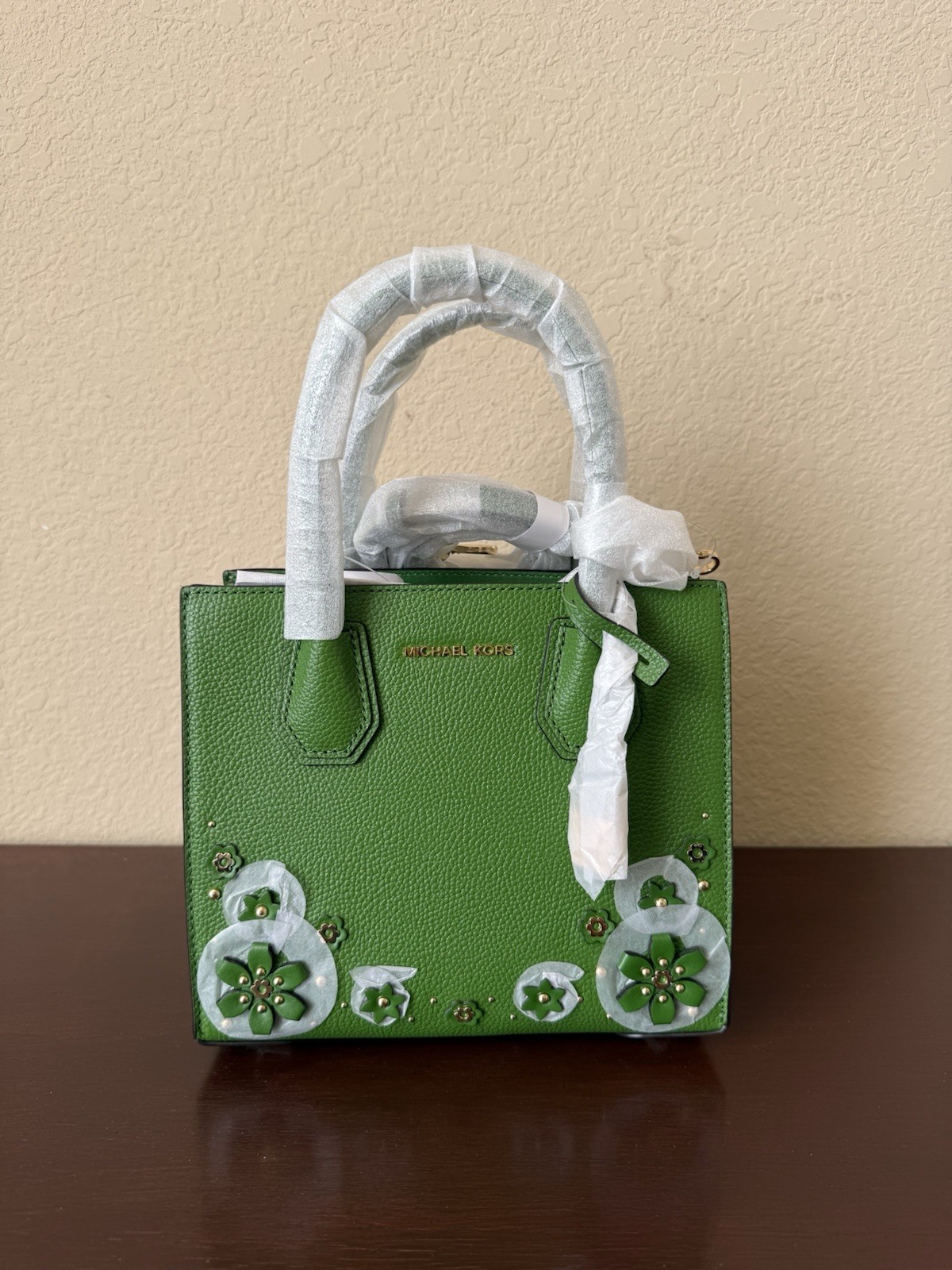 Michael Michael Kors Mercer Floral Medium Messenger Leather True Green