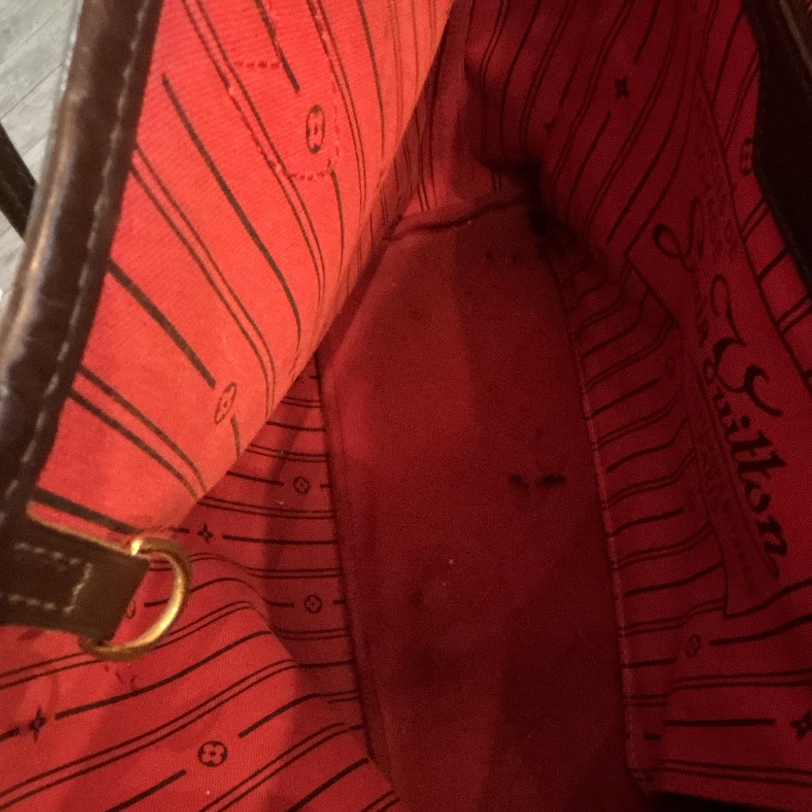 Louis Vuitton Neverfull Tote GM Damier Ebene Brown Red Lining Pouch