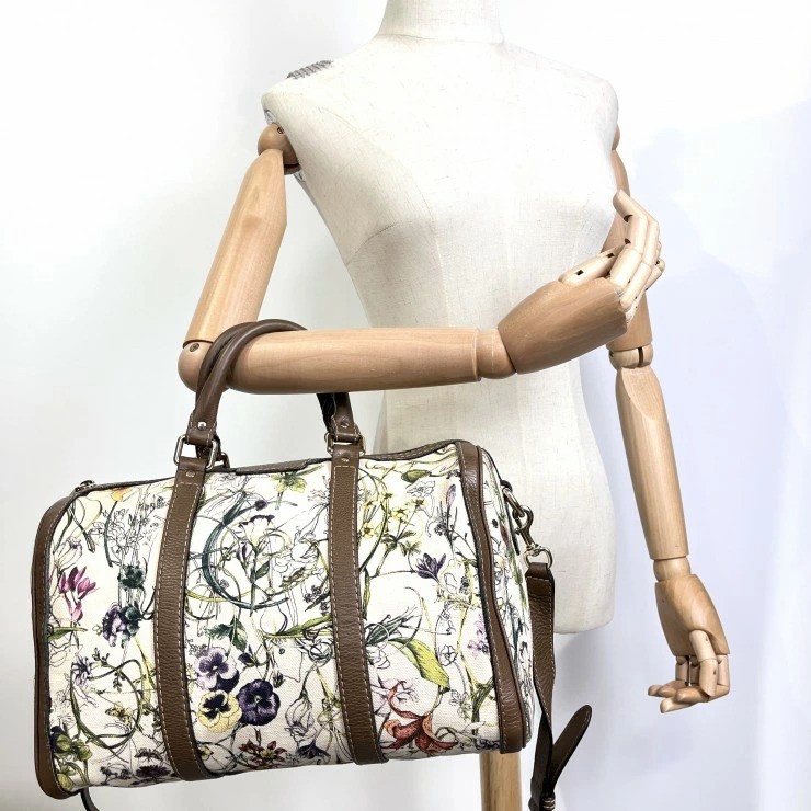 Gucci Flora Joy Duffle Bag 2Way Handbag Shoulder Bag Floral Canvas Authentic