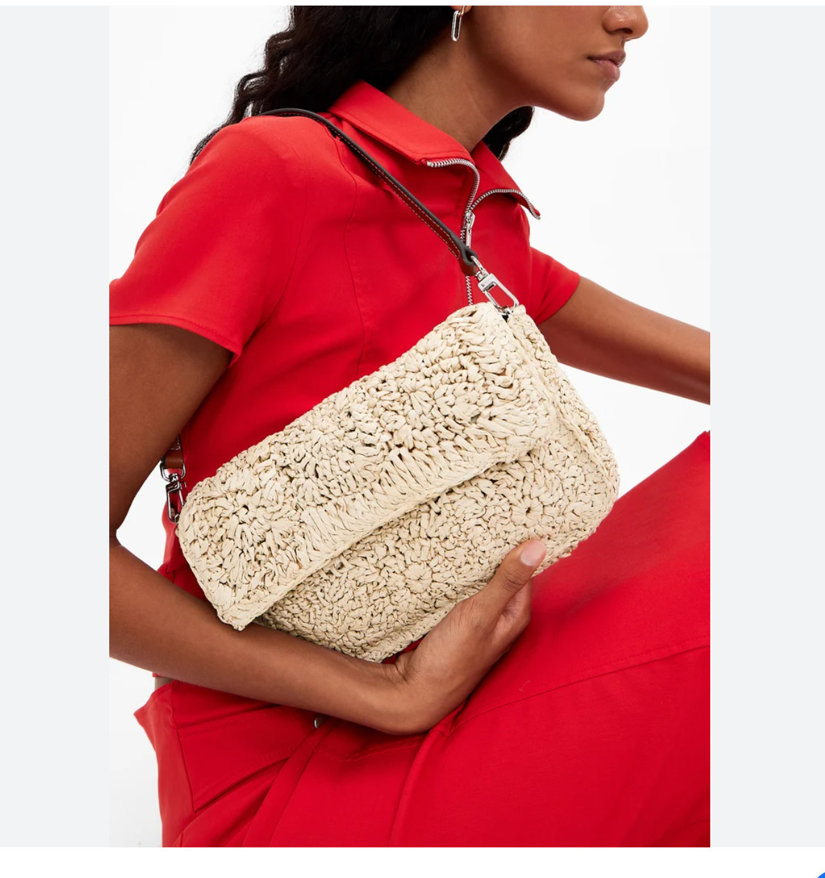 STAUD TIMMY CROCHET RAFFIA CONVERTIBLE SHOULDER BAG MSRP$395 Timeless Chic