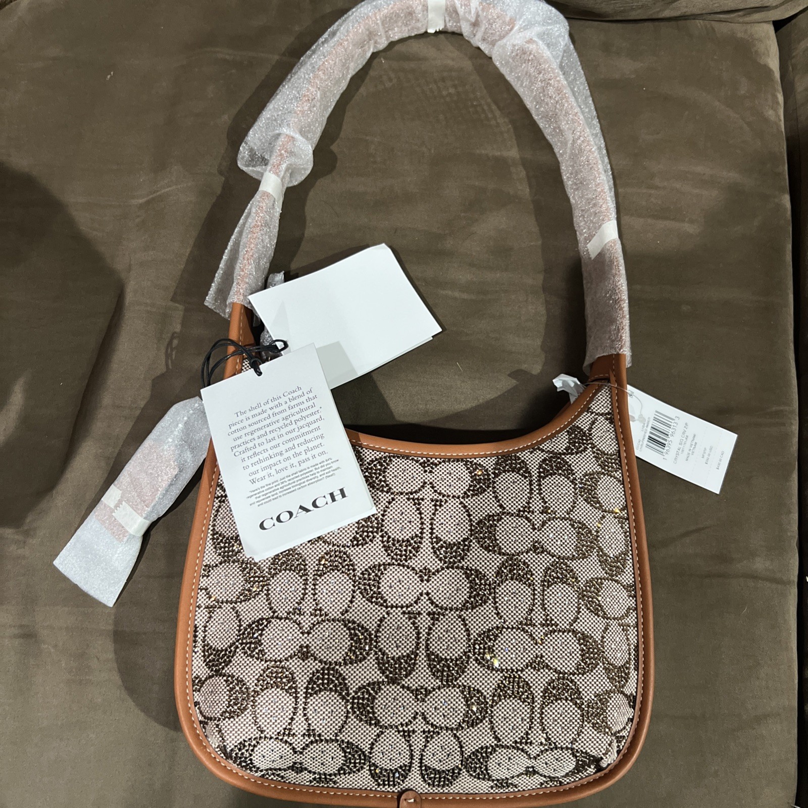 coach Crystal Curve Zip Shoulder Bag In Signature Jacquard