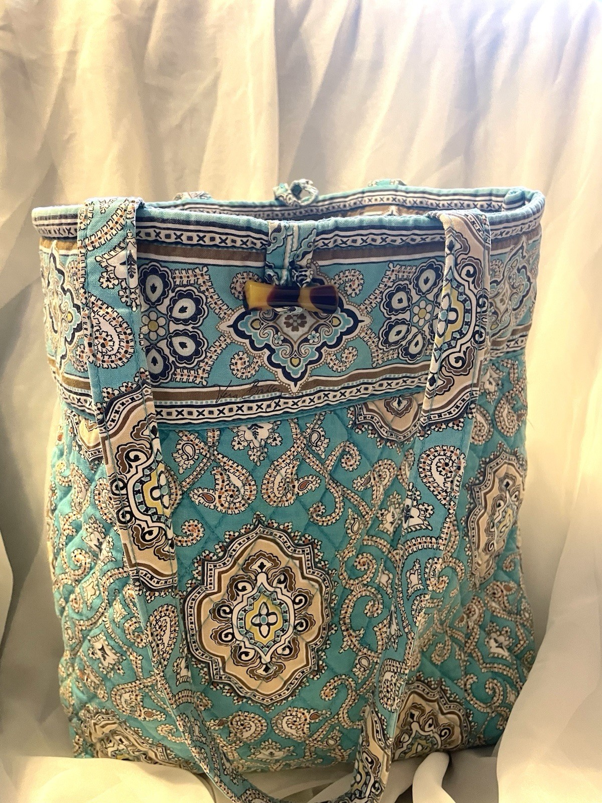 Vera Bradley Paisley Tote Bag Turquoise/Blue/Brown Open Top Double Handles