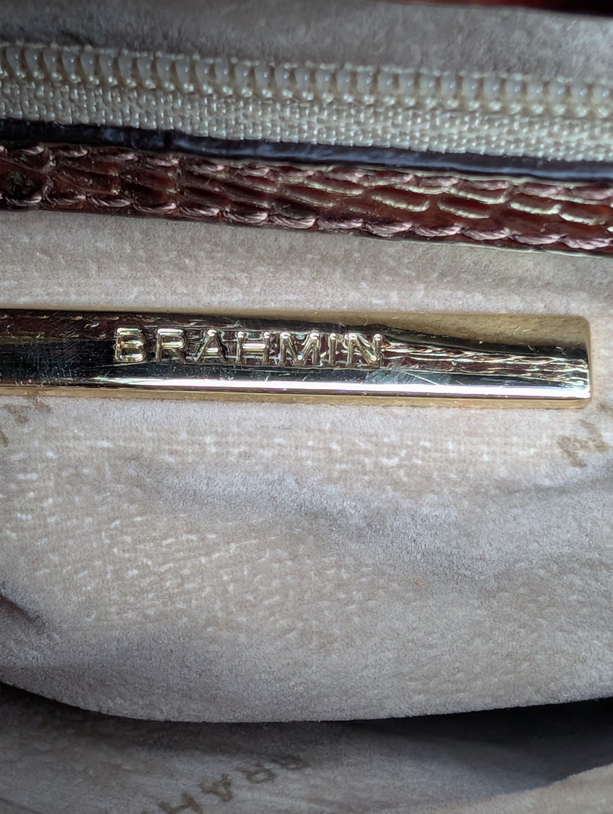 Brahmin Joan Tote Brown Croc Embossed Leather Shoulder Bag Purse Career Classic