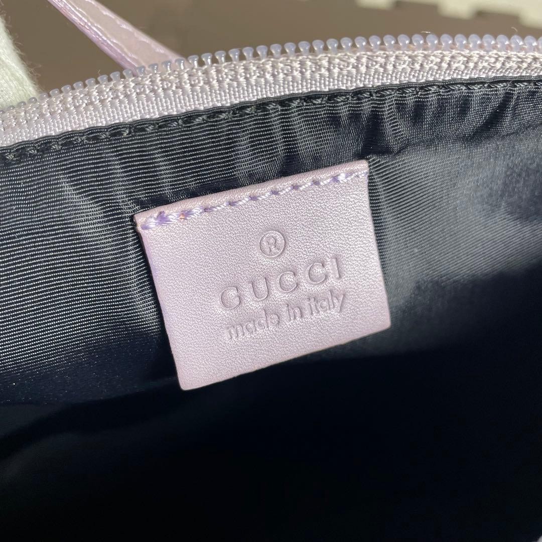 GUCCI GG Shoulder Hand Bag Ziplock Leather Canvas Lavender Silver Hardware Japan