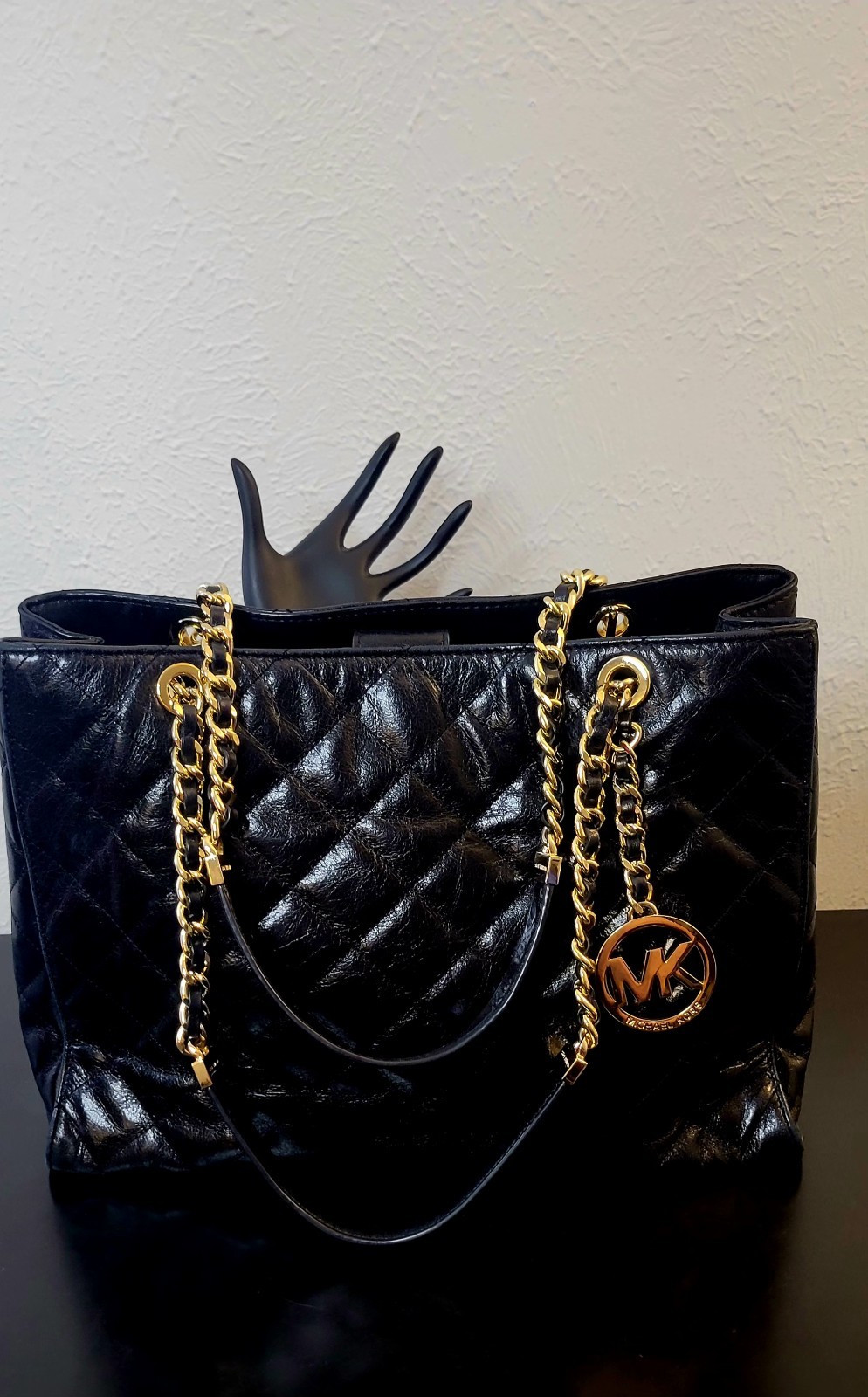 Michael Kors Black Leather Susannah Tote With Dust Bag And MK Charm VGC!