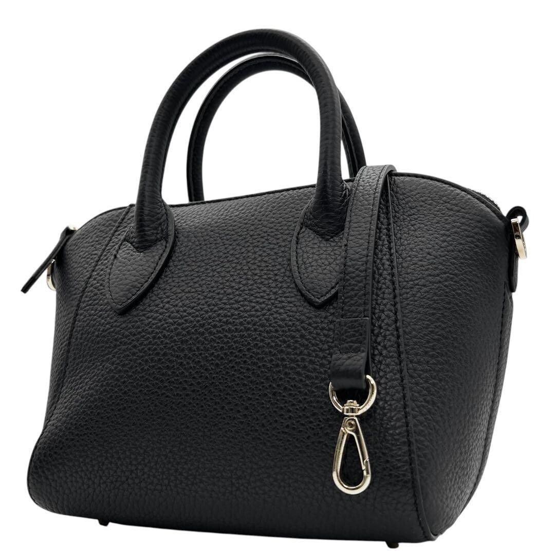 LASIEM Black Leather 2Way Shoulder Bag Adjustable Self Standing Auth