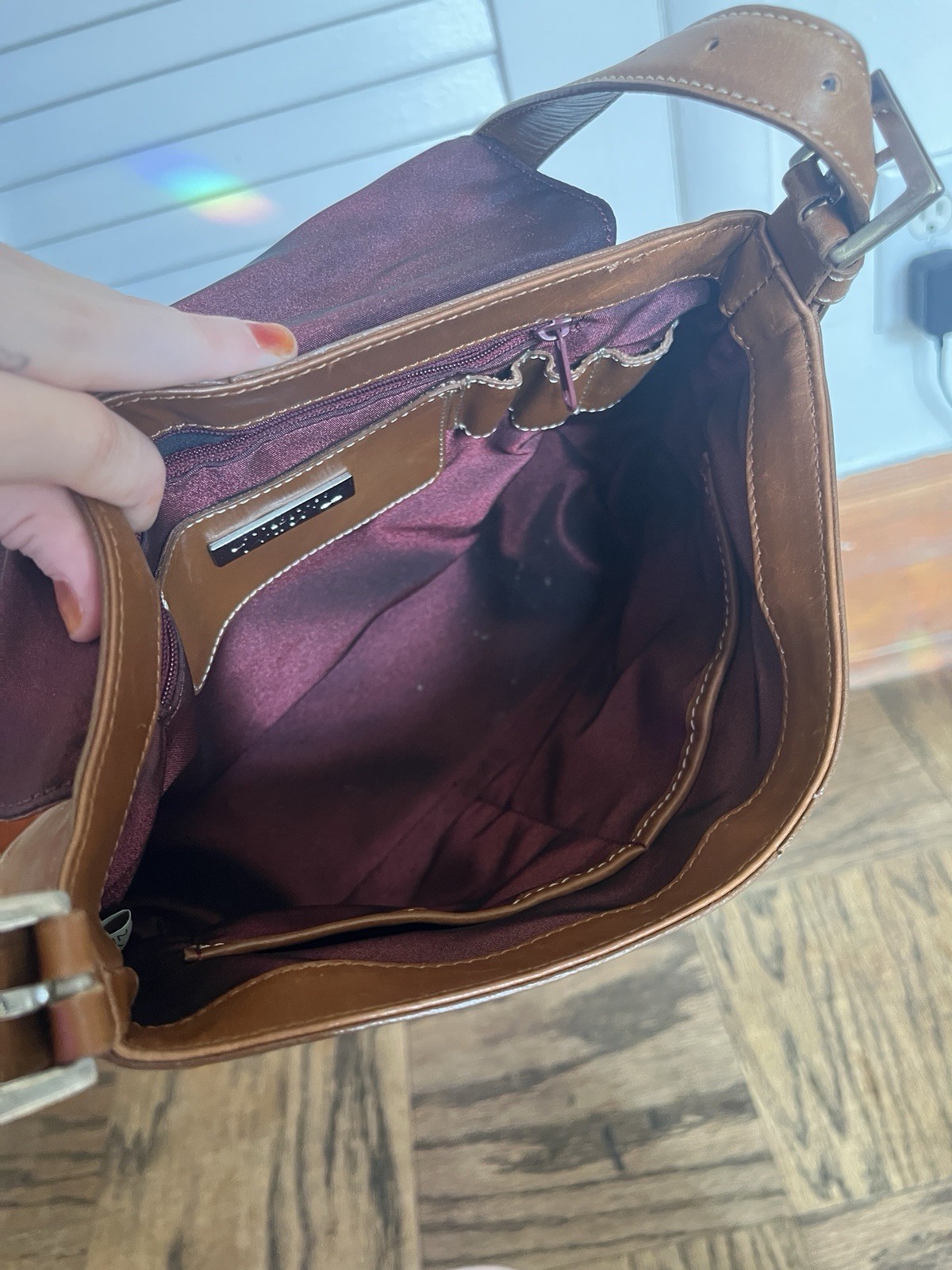Vintage Classiques Entier Brown Shoulder Bag Flap Silver Hardware Women
