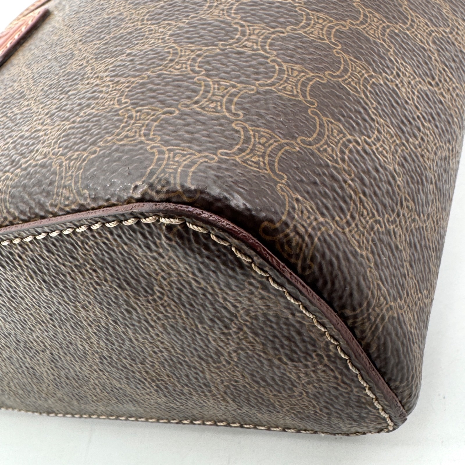 CELINE Macadam Vanity Hand Bag PVC Purse Brown Authentic
