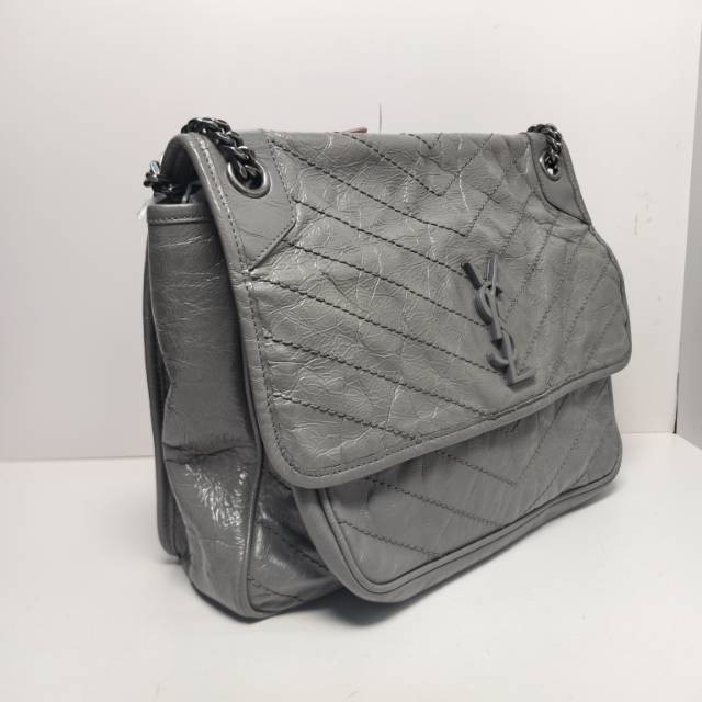 SAINT LAURENT Niki Large 32cm Grey Calfskin Shoulder Bag