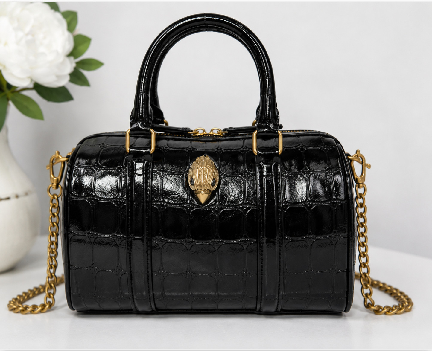 Kurt Geiger London Small Kensington Boston Croc-Print Convertible Bag NWT