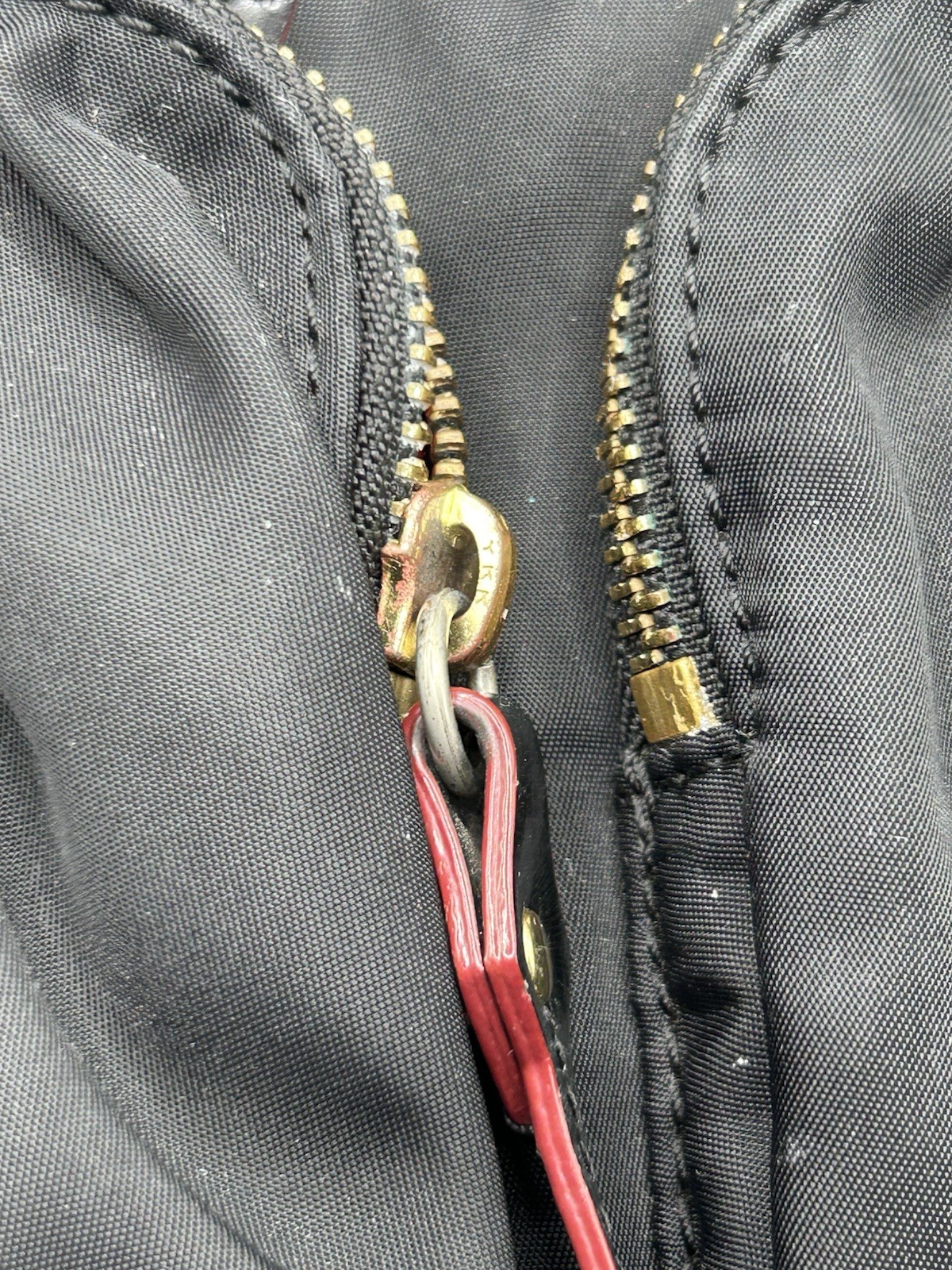 MZ Wallace Black Satchel Top Handle Zip Bag Red Lining Gold HW Strap Pouch