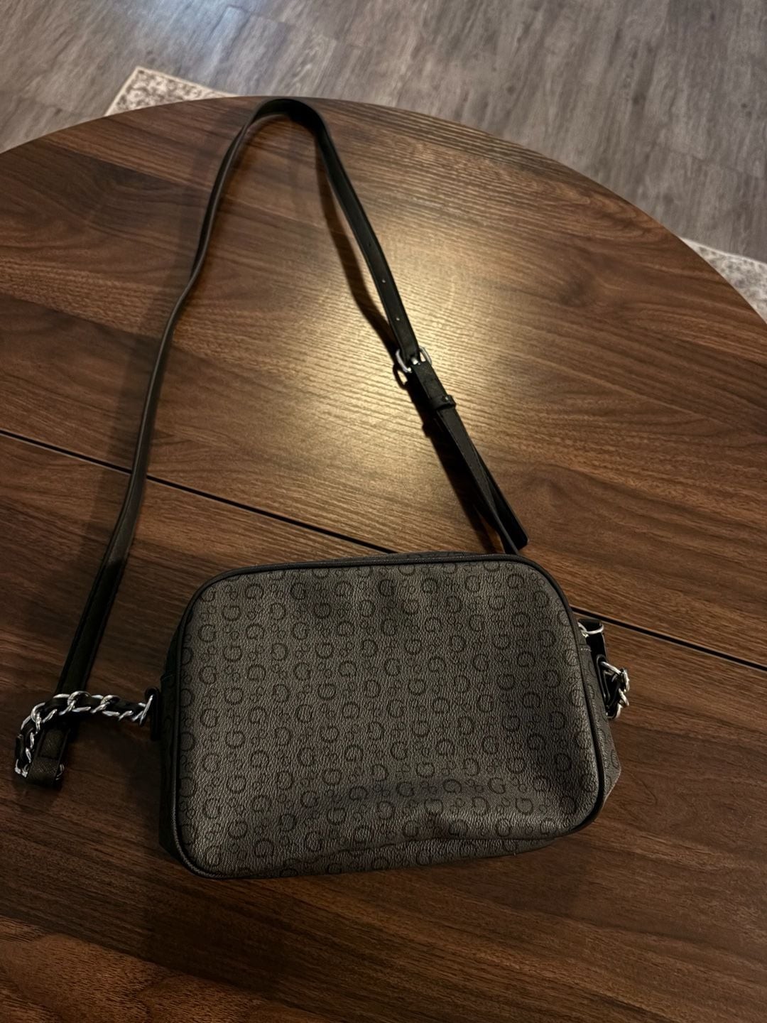 GUESS Nemy Logo Print Mini Camera Crossbody Bag in Grey