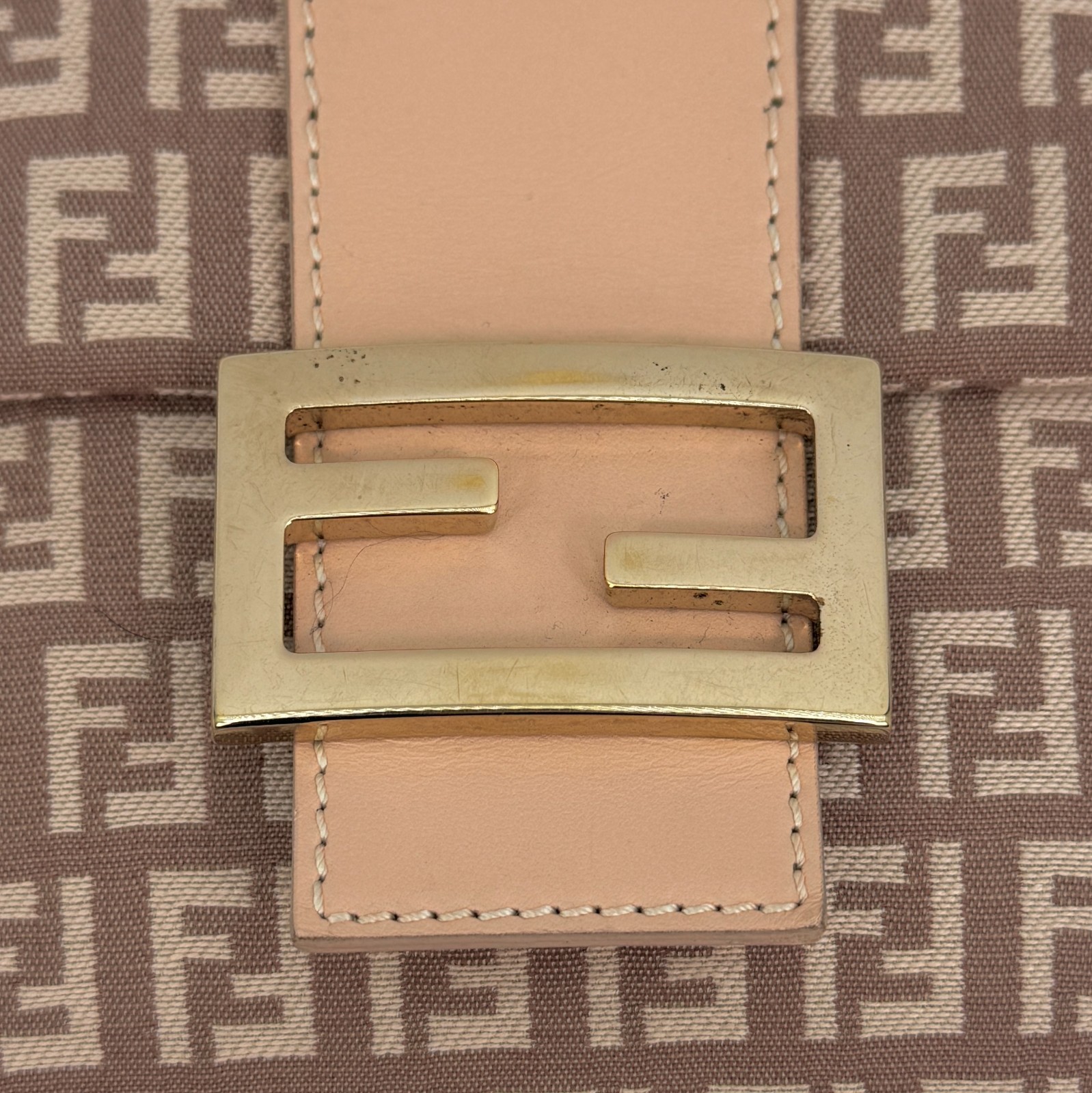 FENDI Zucchino Mamma Baguette Shoulder Bag Beige Rank:A