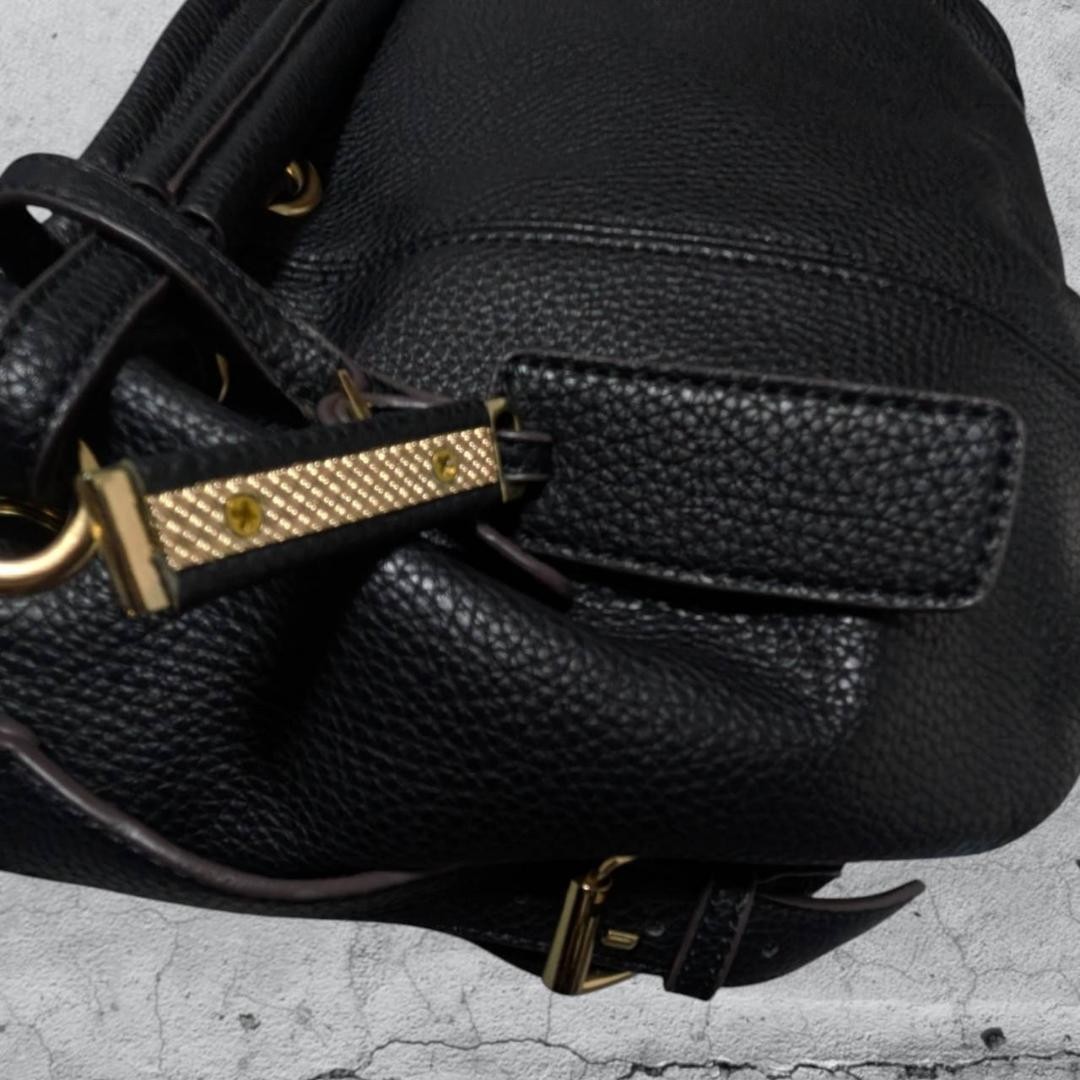 Y2K 00s City Bag Black Leather Braid Strap Metal Grunge Rock Shoulder Japan