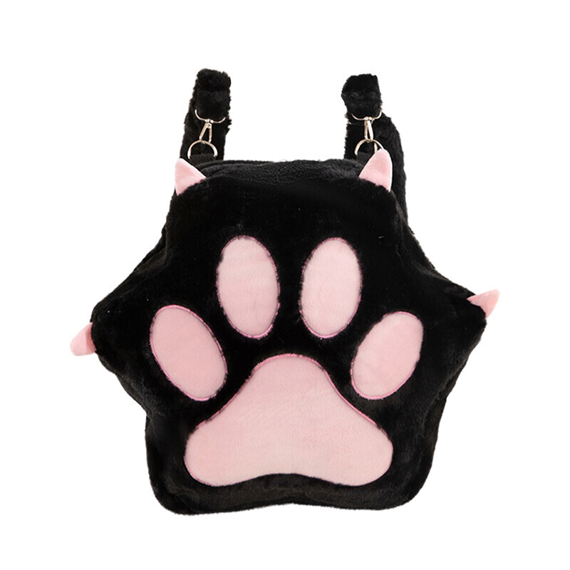 Cute Cat Paw Plush Backpack Soft Furry Funny Large Capacity Travel Bag Girls