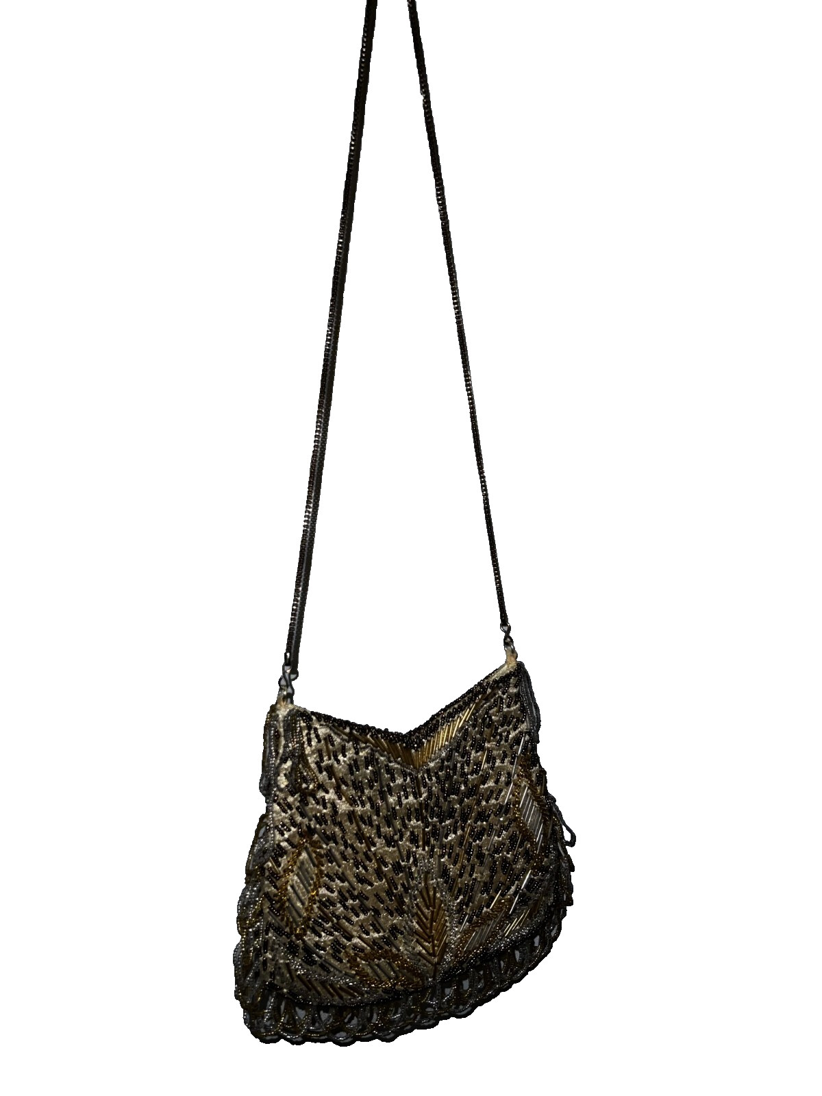 LA REGALE Gold Hand Beaded Evening Bag Purse Chain Handle Shoulder Strap Snap