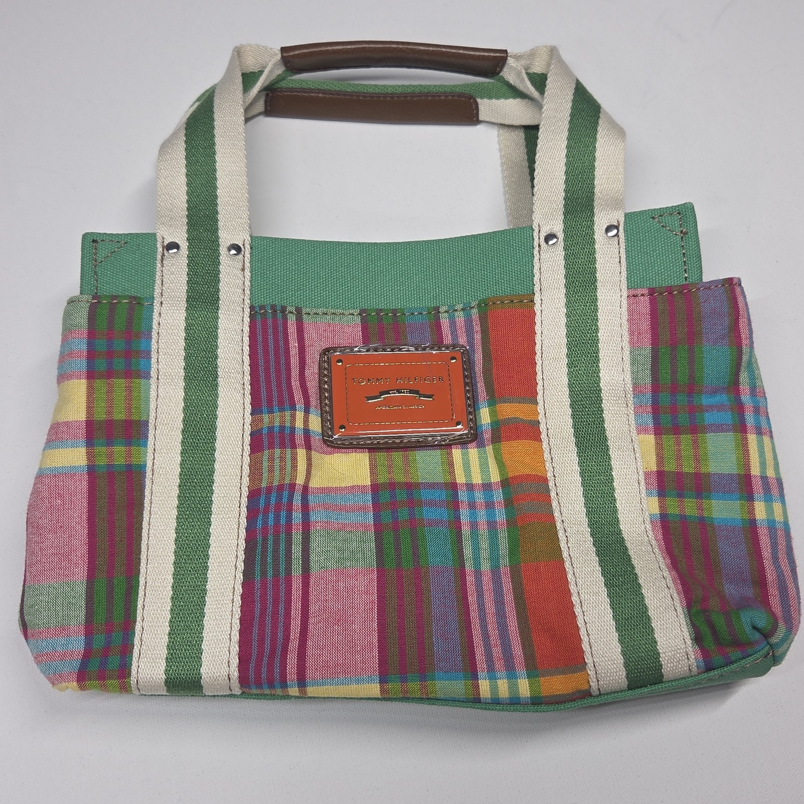 NWOT Vintage Tommy Hilfiger American Classics Madras Plaid Canvas Mini Tote Bag