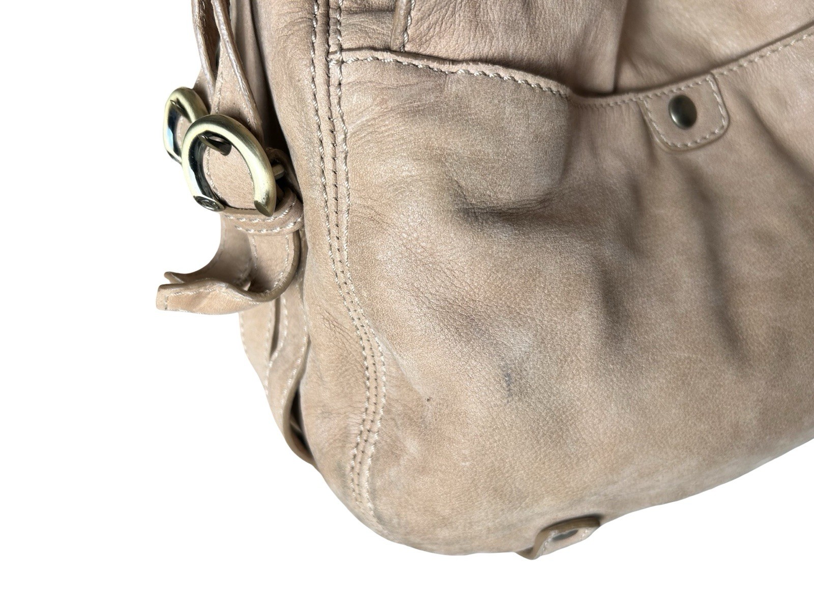 Y2K Francesco Biasia Leather Hobo Utility Shoulder Bag Beige Tan 14×9 Buckle