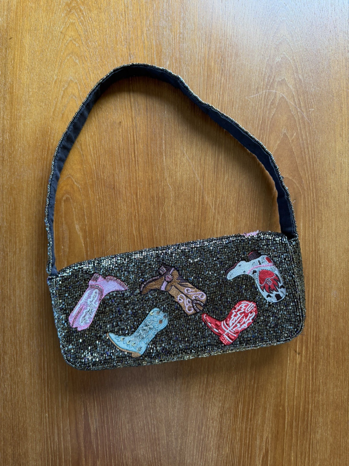 Viral Cowboy Cowgirl Boots Beaded Bag Purse Flap Snap Closure
