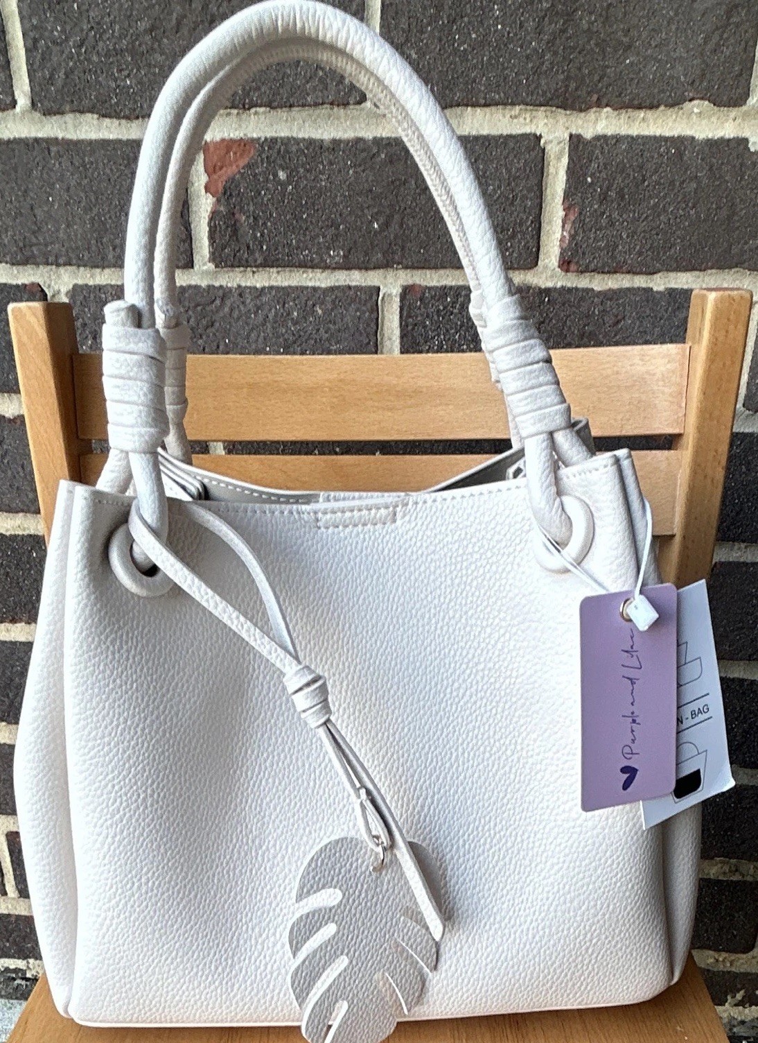 Purple and Lily Off White /Ivory Satchel/Top Handle Bag, Strap, Pouch, Pockets