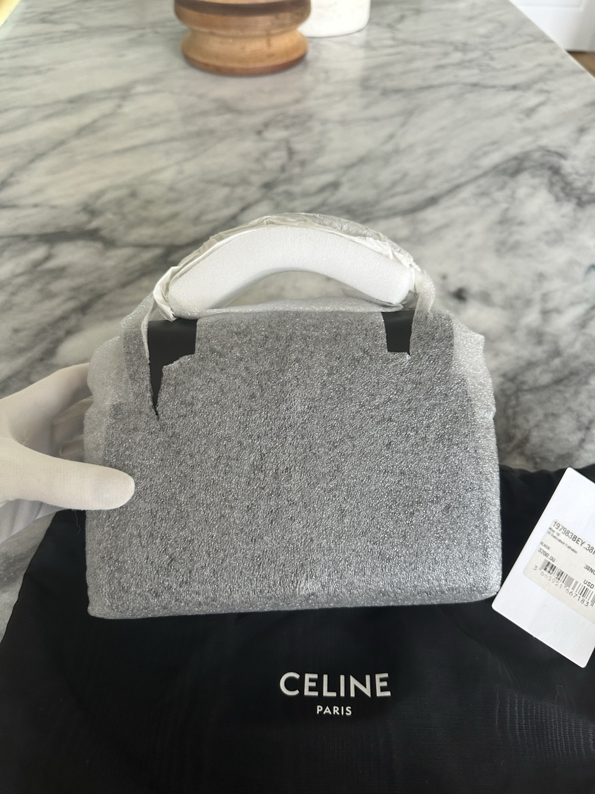 NWT Celine Mini 16 in Satinated Calfskin Black With Gold