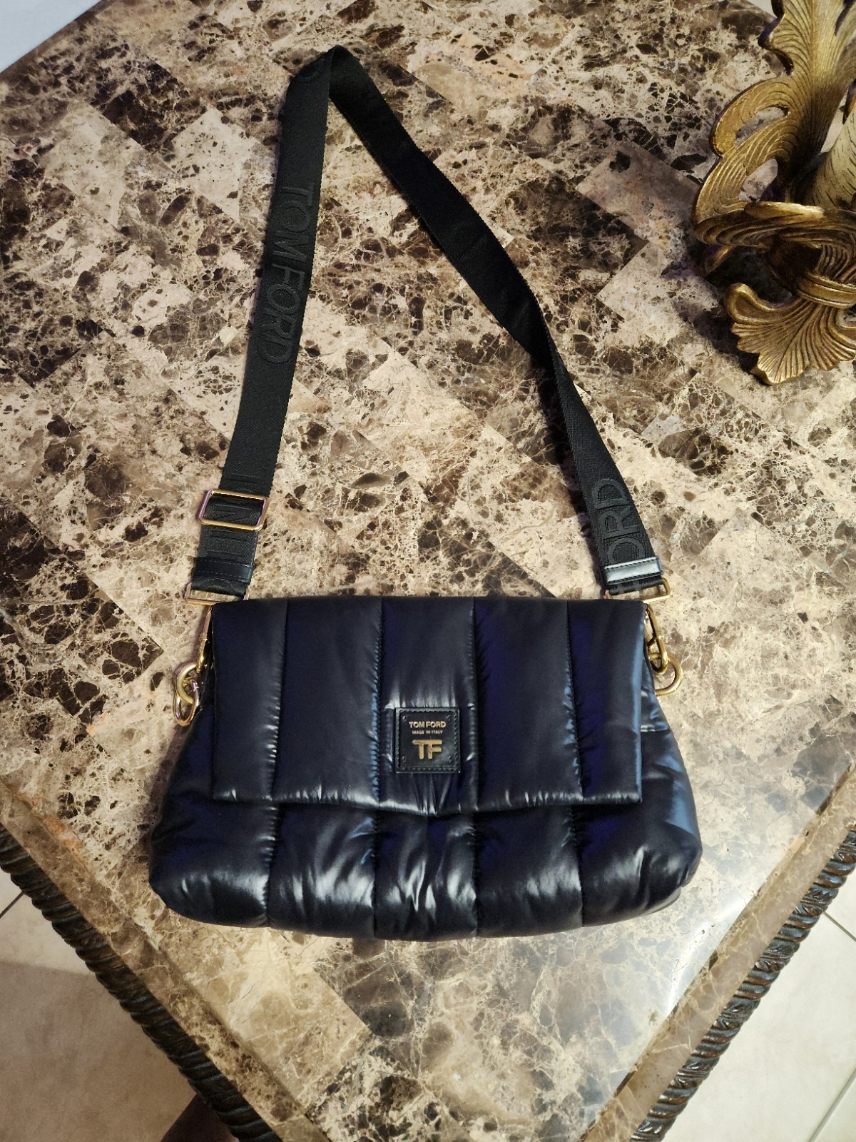 $2495 Tom Ford Black Nylon Puffy Medium Quilted Shoulder Bag