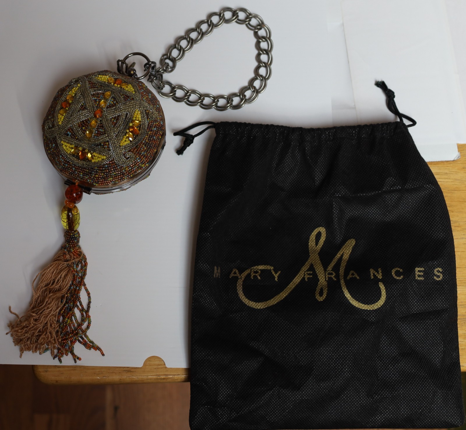 New in Bag Mary Francis Beaded Bejeweled 4 1/4″ Round Handbag w/ Certificate