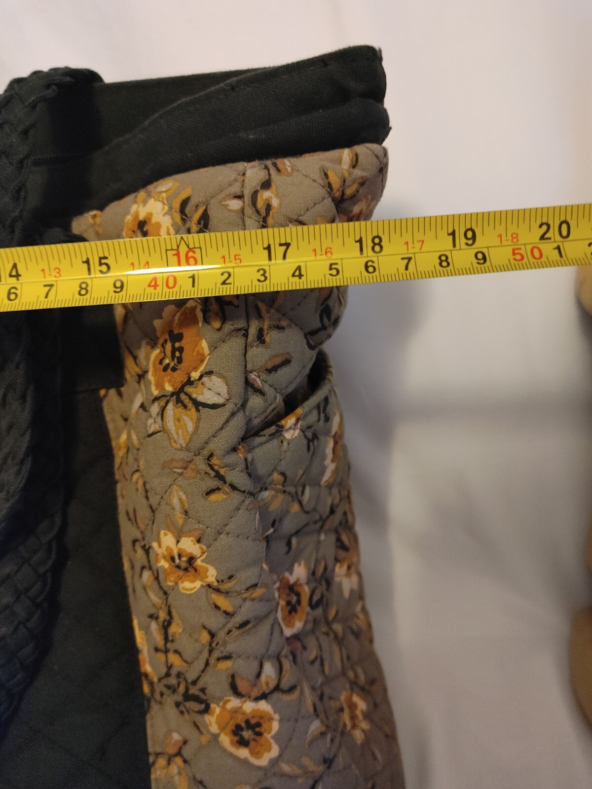 Longaberger Zip Tote Bag Quilted Black Khaki Floral 2007 18 Inch