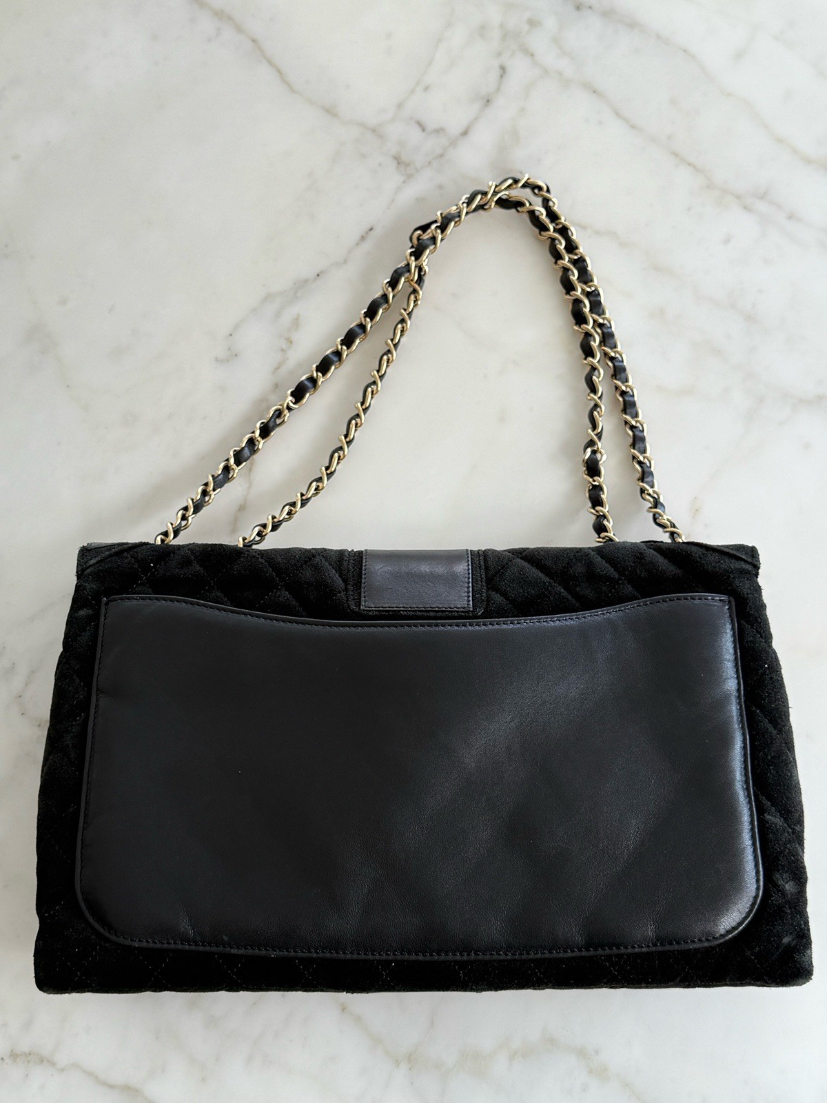 CHANEL Black Suede Reissue 2.55 Union Jack British Gold Chain Flap Bag RARE