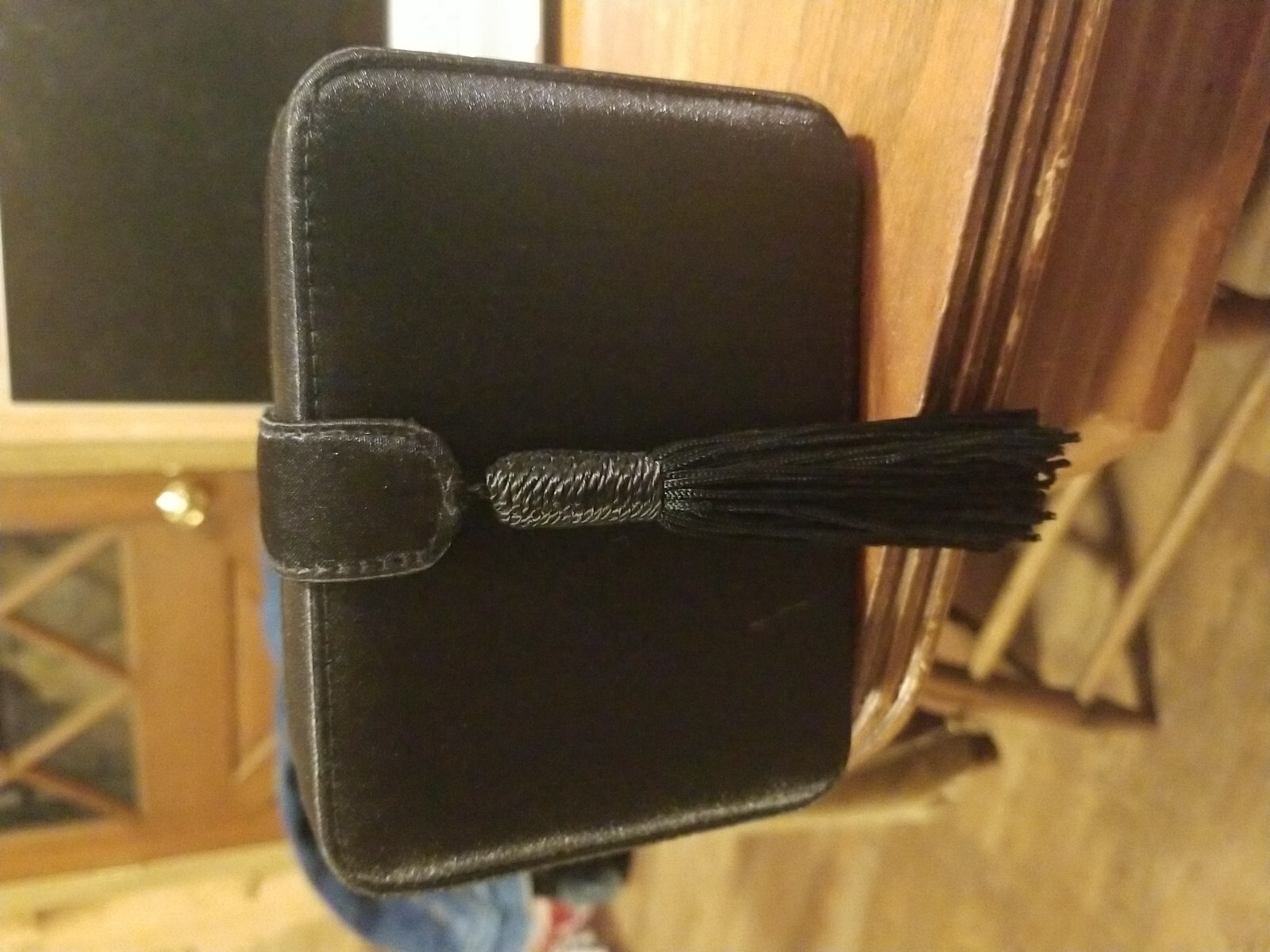 Jessica McClintock Black Evening Purse With Tassel And Shoulder Strap 5 3/4″×4