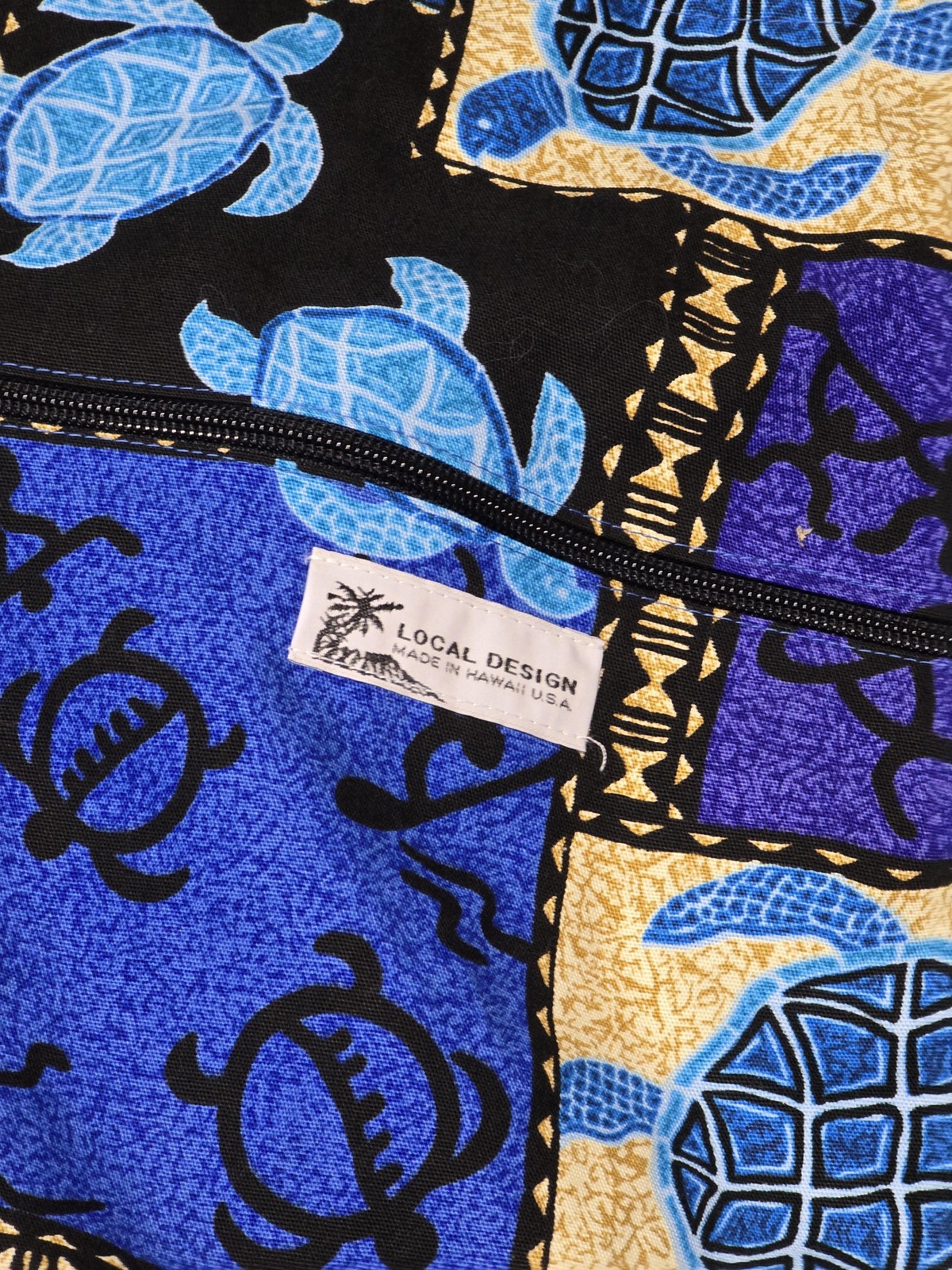 Local Design Tote Bag Blue Green Hawaiian Turtle Print Reversible Zip Pocket USA