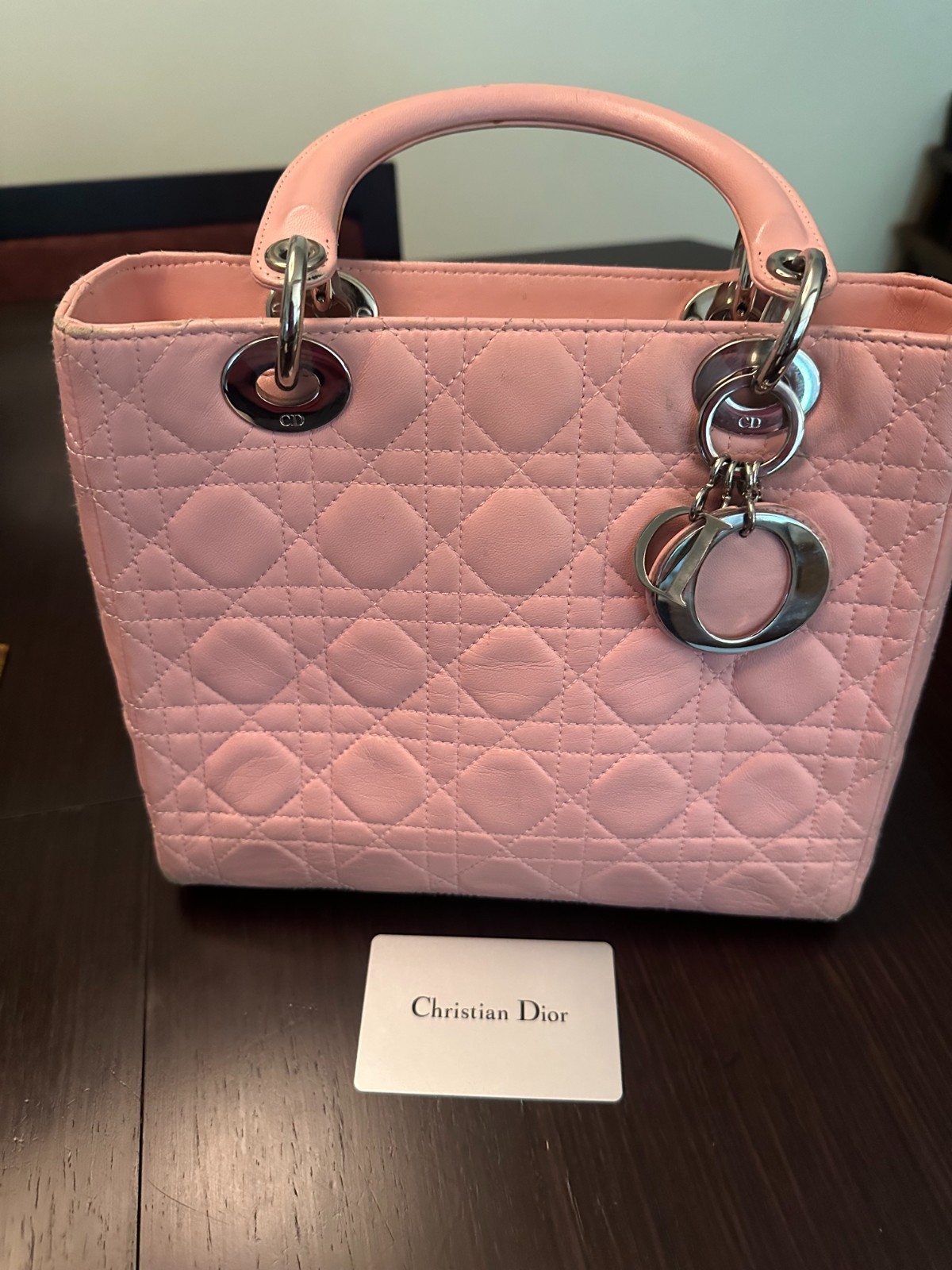 Christian Dior Lady Dior Medium Pink Cannage Lambskin Bag Silver HW Y2K Galliano