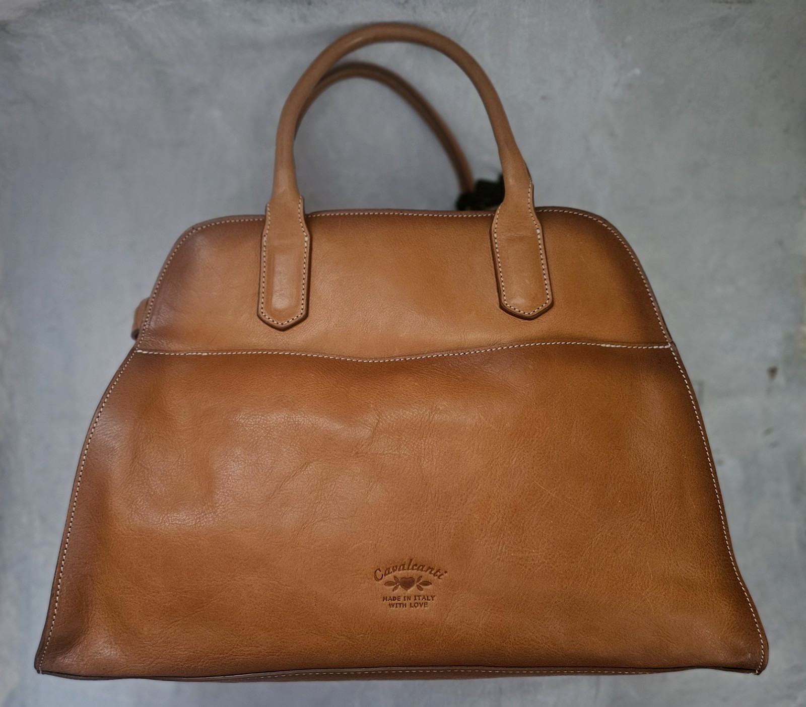 Cavalcanti Italian Designer Cognac Brown Burnished Leather Large Tote Bag NWT