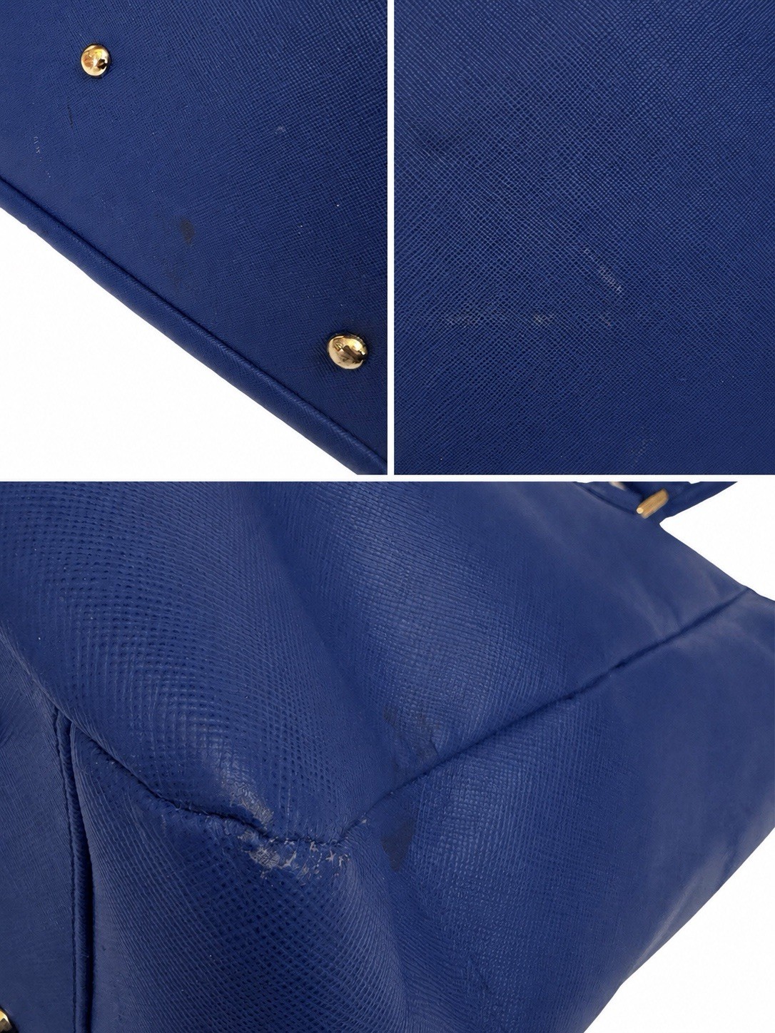 St. John XL Blue Saffiano Leather Work Tote Shopper Bag Gold Logo
