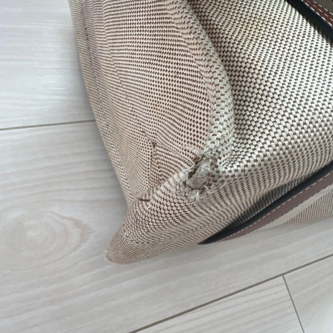Auth Chloe Woody Linen Canvas Leather Beige Medium Tote Bag Shipping From Japan