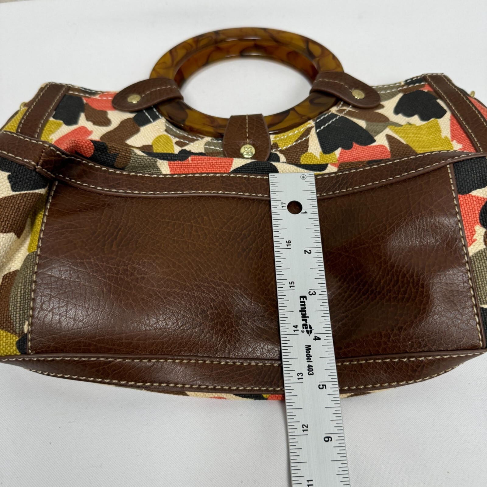 Relic Floral Canvas Handbag With Brown Resin Circular Handles Boho Tote