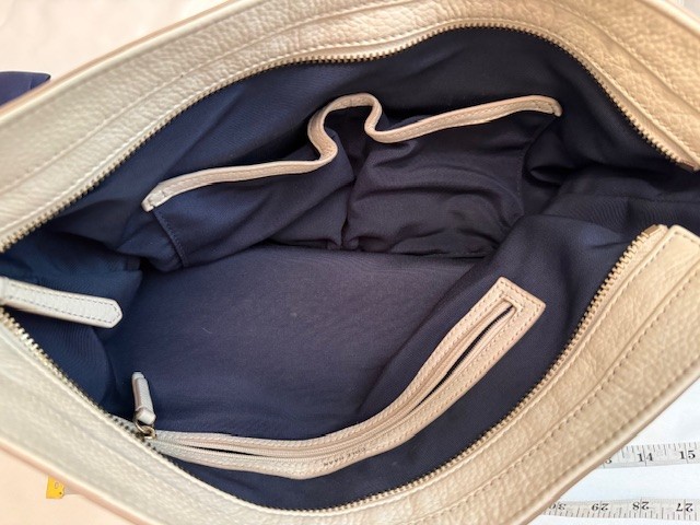 Cole Haan Handbag PEBBLED CREAM/Brown trim LEATHER Shoulder Handbag Purse NWOT