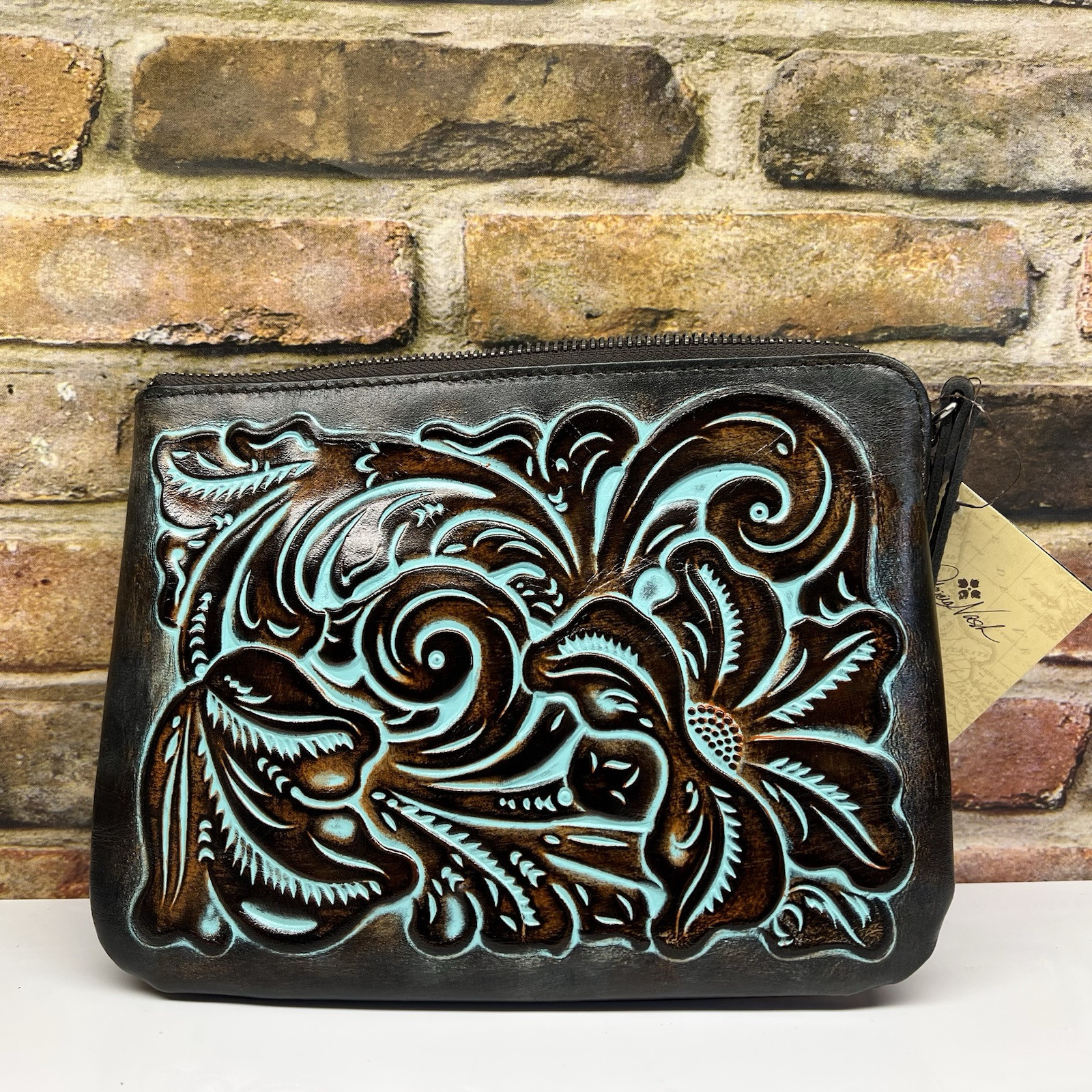 Patricia Nash Wristlet Cassini Turquoise Leather 8.5” X 6.5”