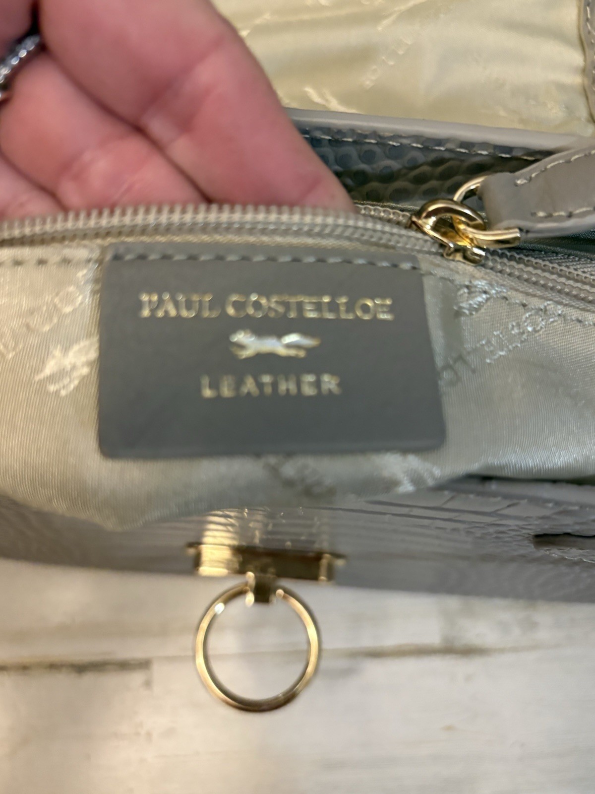 Paul Costelloe Gray Croc Embossed Crossbody Bag Gold Hardware Detachable Strap