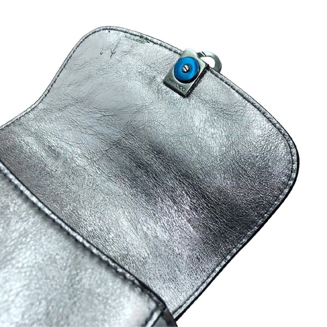 JIMMY CHOO Satchel Crossbody Shoulder Bag Silver Mini Size: W: 6.7 × H: 5.1in.