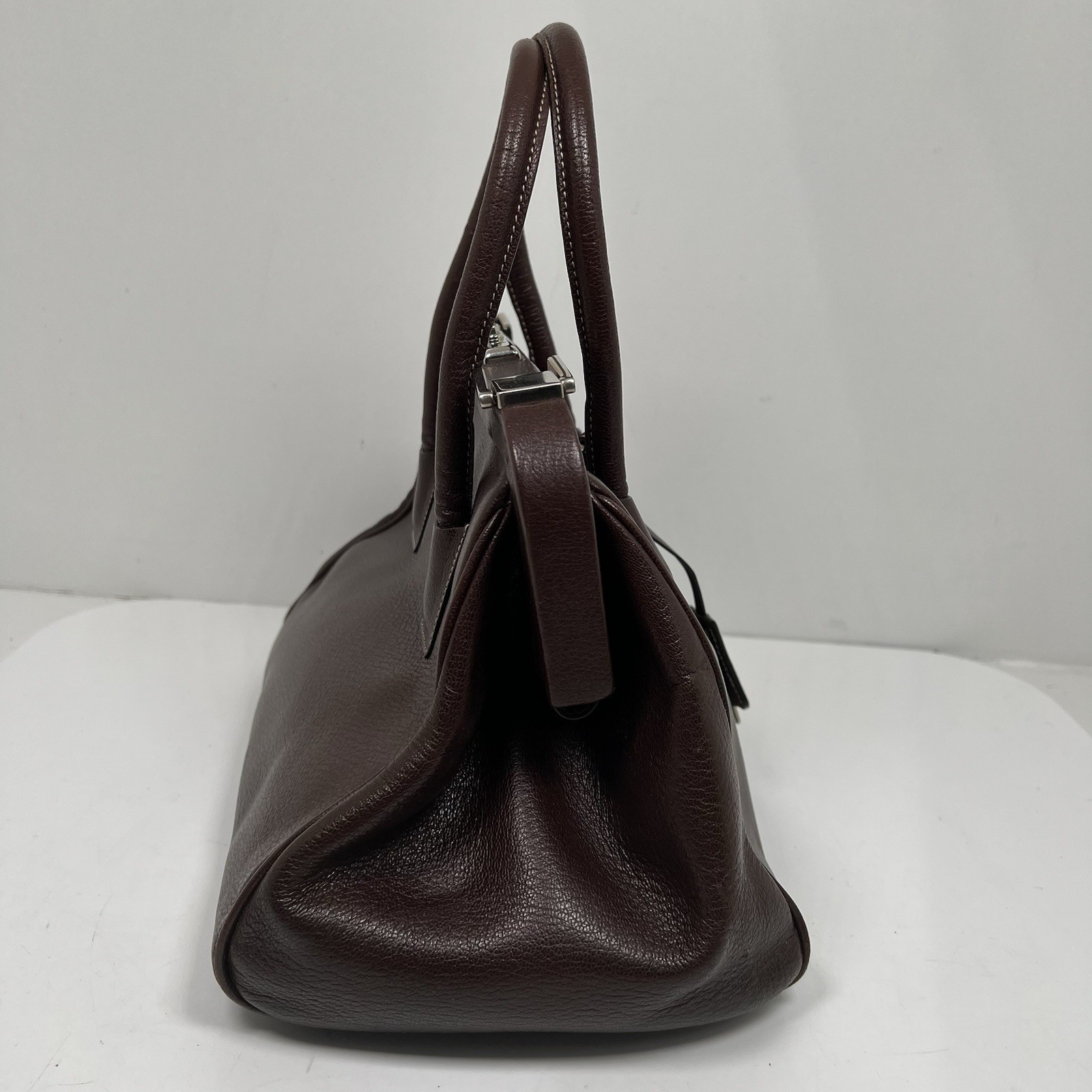 PRADA MADRAS CERNIERA DOCTOR BAG SATCHEL Red Brown LEATHER With A TOP HANDLE
