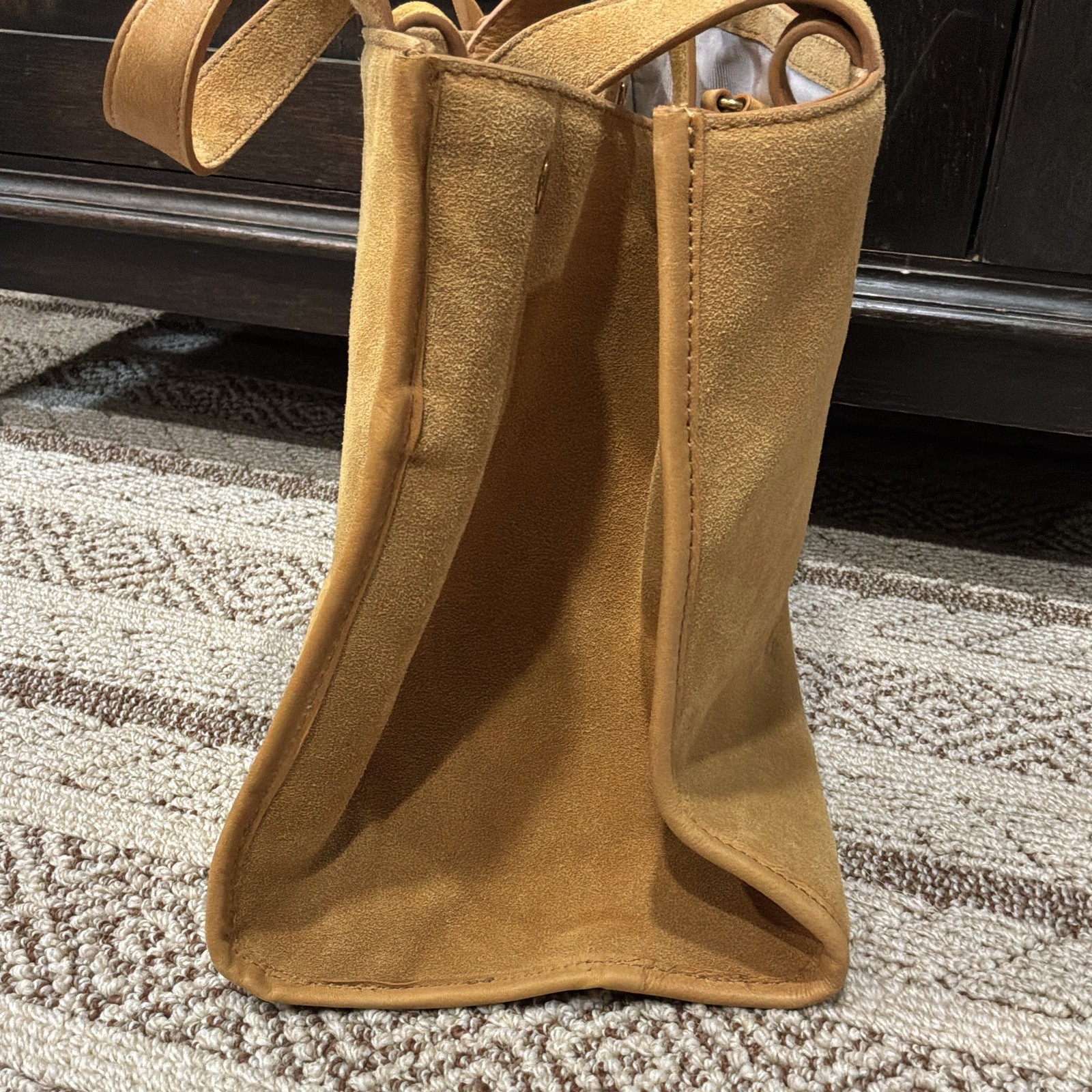 Margot New York Tan Leather Tote Bag + Matching Pochette Camel Suede Gold HW