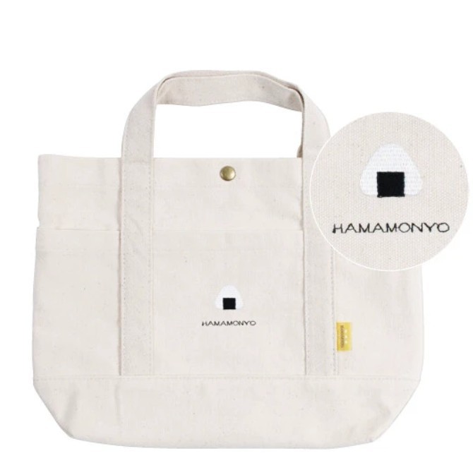 Cotton Canvas Small Tote Bag Hamamonyo Japan – Onigiri, Rice Ball Design White
