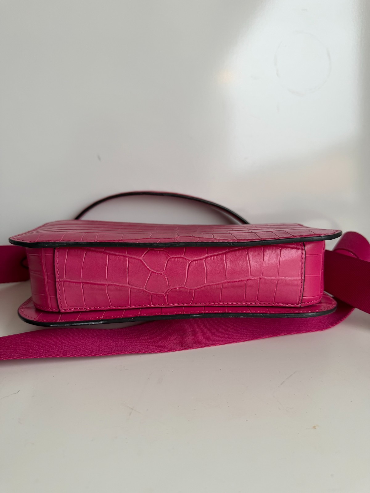 kate spade Audrey Croc Embossed Leather Top Handle/Crossbody Festive Pink Bag