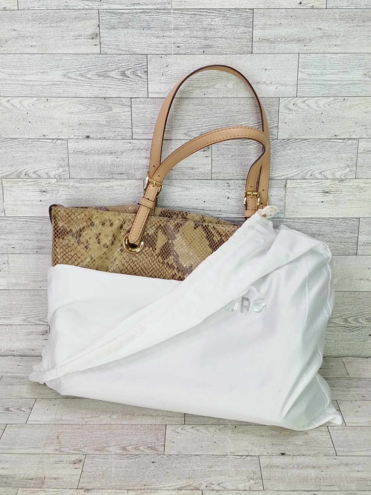 Michael Kors Python Embossed Leather Chain Strap Shoulder Tote Bag Snake Print
