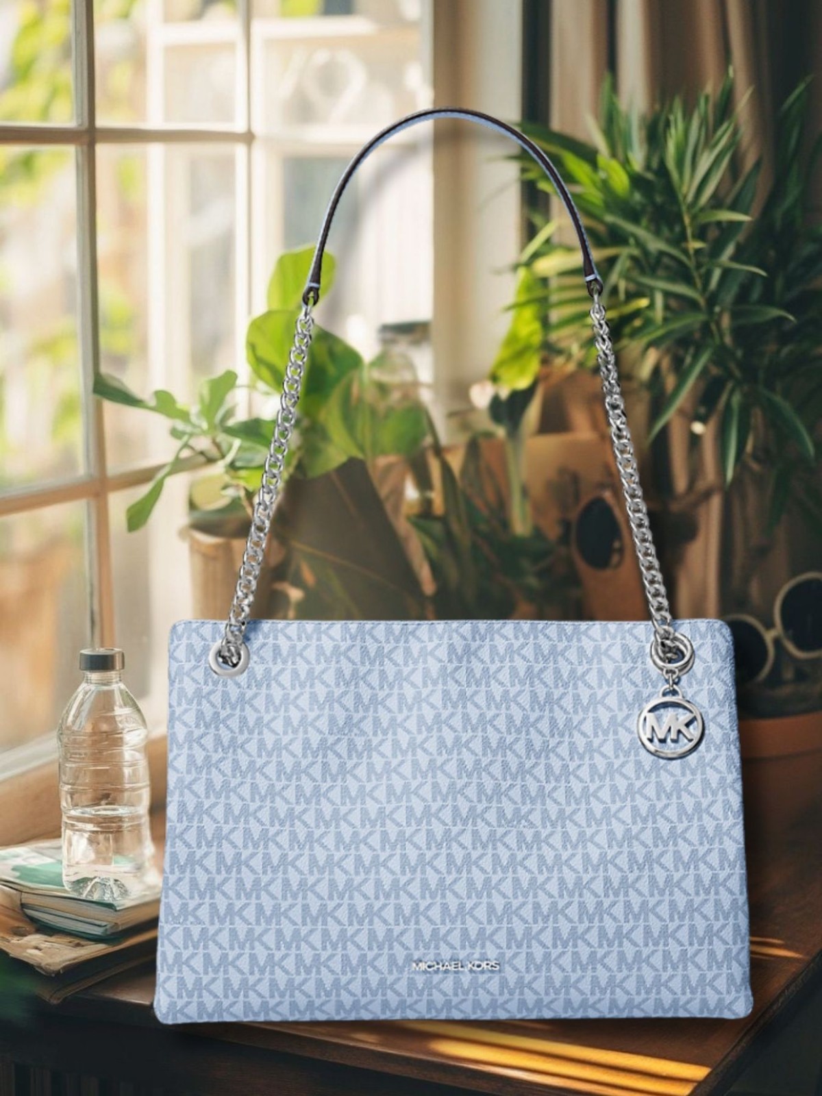 Michael Kors Christina Medium Handbag Purse Shoulder Messenger Bag Pale Ocean
