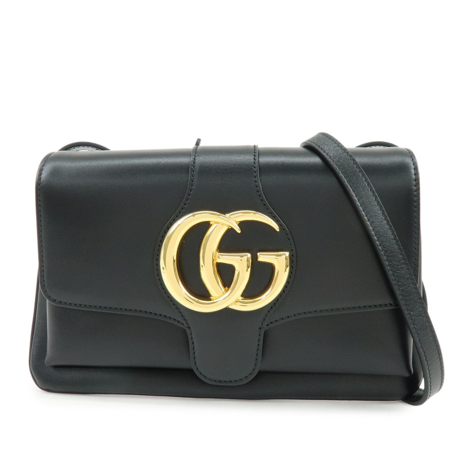 GUCCI Double G Arli Leather Shoulder Bag Crossbody Bag Black 550129 Used F/S