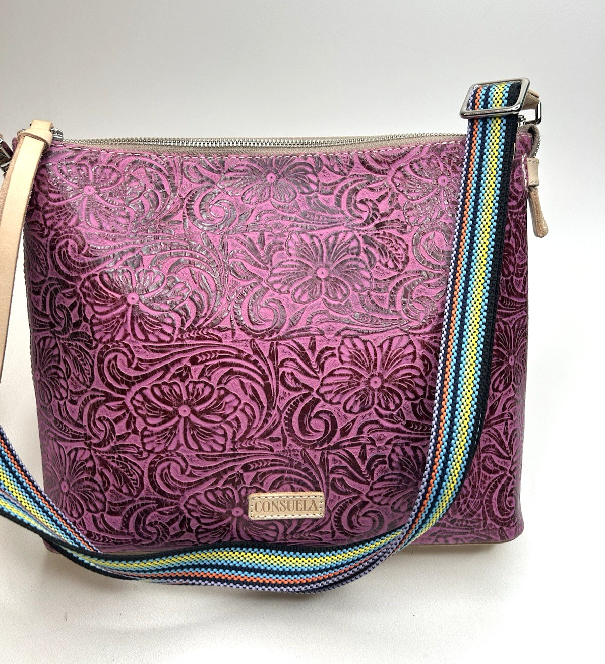 CONSUELA Mena Downtown Women’s Fuchsia Tooled Leather Crossbody